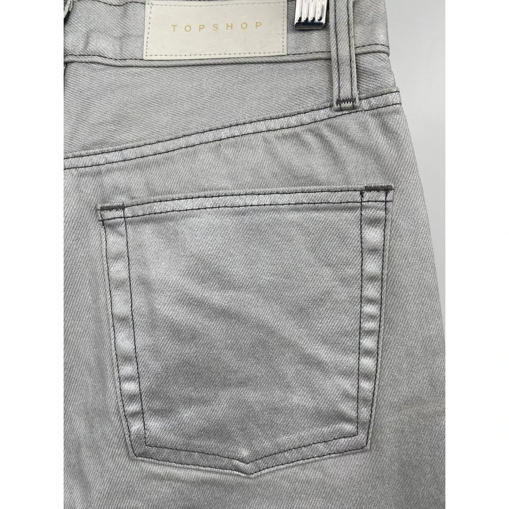 NWT Metallic silver‎ sparkly denim Top-shop straight jeans Size 28x32